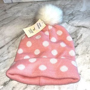 NEW Tucker and Tate pink polka dot faux fur pom pom hat